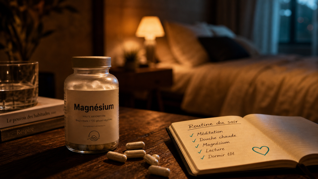Magnésium et sommeil : flacon de magnésium pour la routine du soir