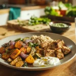 Manger équilibré sans se priver : assiette 80/20 légumes, riz complet et protéines