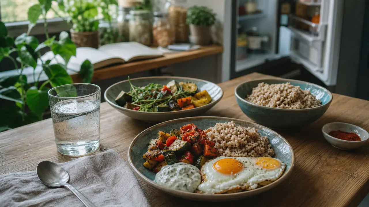 Manger équilibré sans se priver : assiette rassasiante 80/20 avec légumes et riz complet