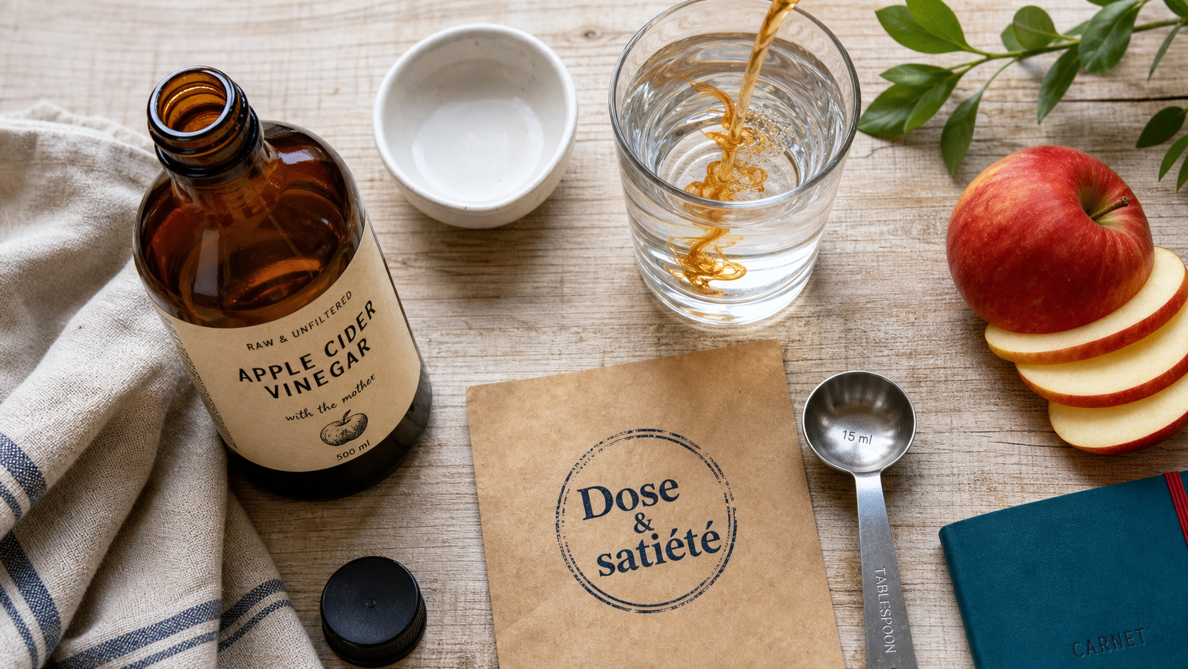 Régime et vinaigre de cidre : 10 ml par jour, eau et vinaigre de cidre