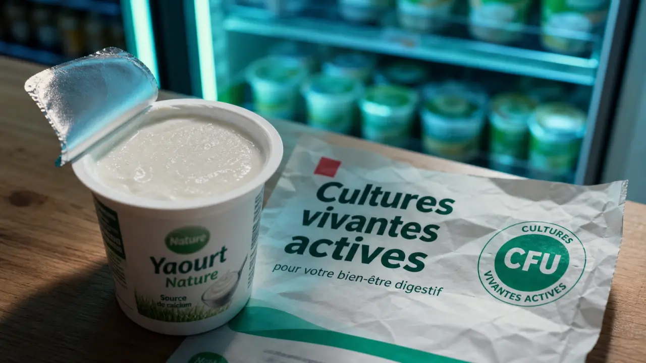 Yaourt aux probiotiques : cultures vivantes actives, 10 millions/g