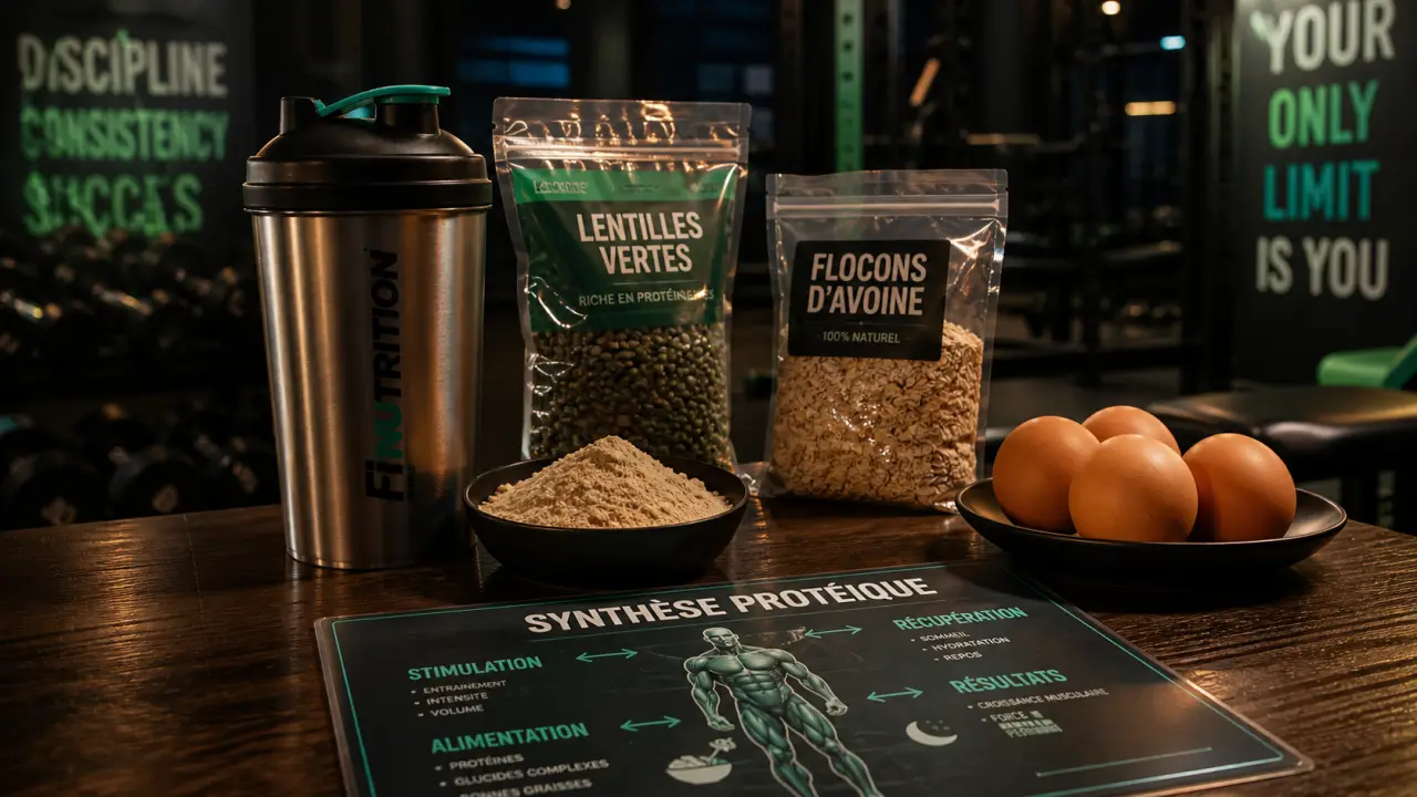 Nutrition pour musculation : 5 piliers, whey et shaker, croissance musculaire