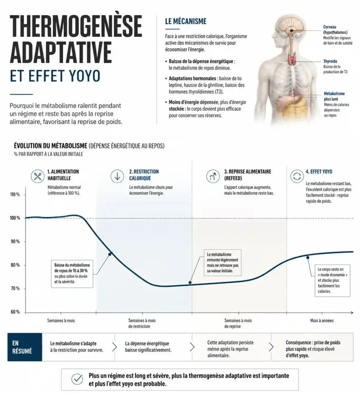 Schéma explicatif de l'effet yoyo et de la thermogenèse adaptative