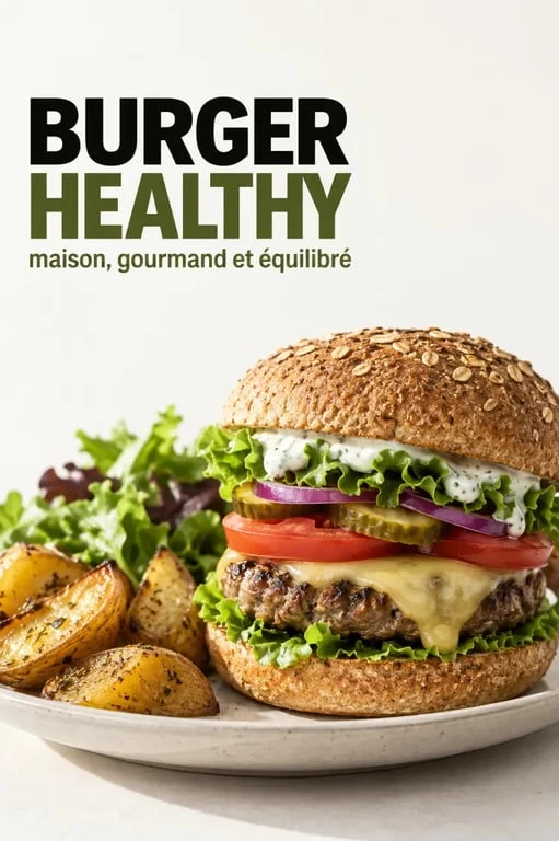Hamburger health maison avec bun complet, steak maigre et sauce au skyr