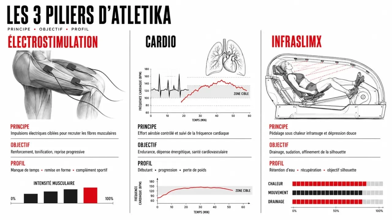 Infographie comparative sur AtletiKA électrostimulation coaching sportif cardio & InfraslimX