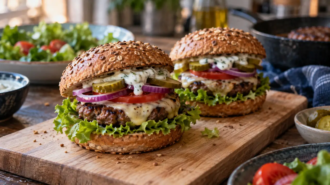 Hamburger health maison : pain, sauce au skyr et cuisson