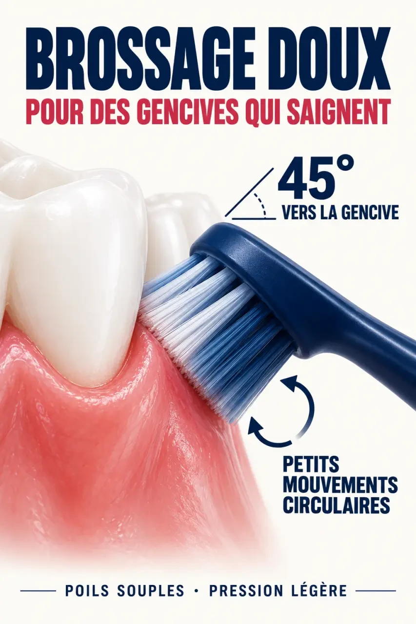 Technique de brossage doux à 45° pour soulager des gencives qui saignent