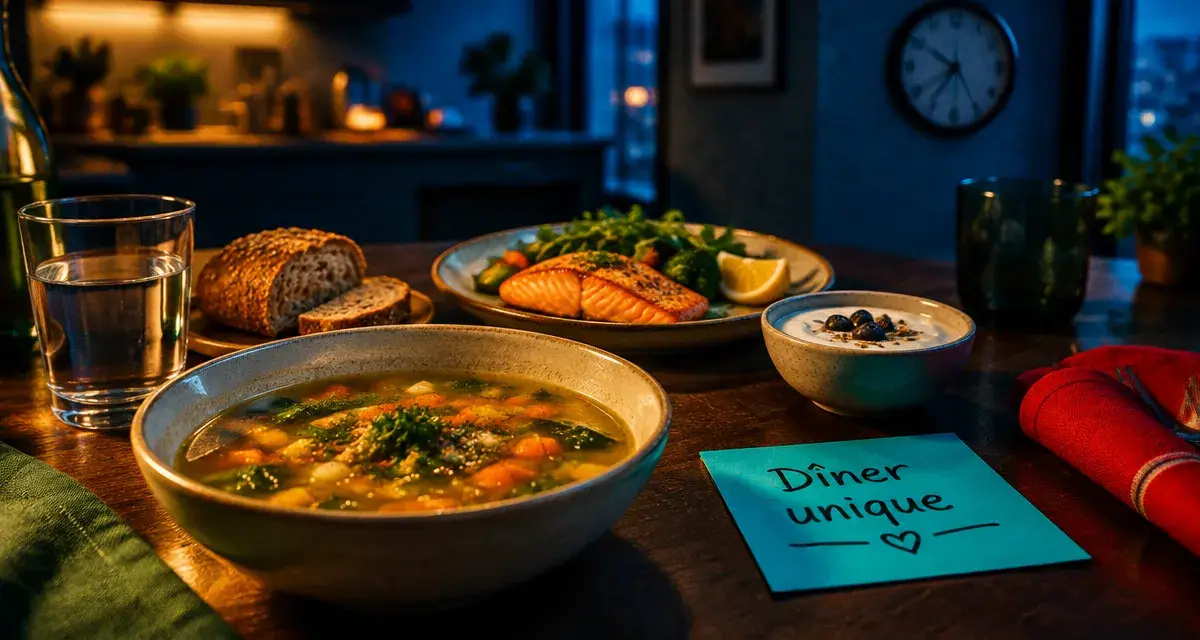 Manger que le soir : dîner unique avec soupe, poisson et yaourt