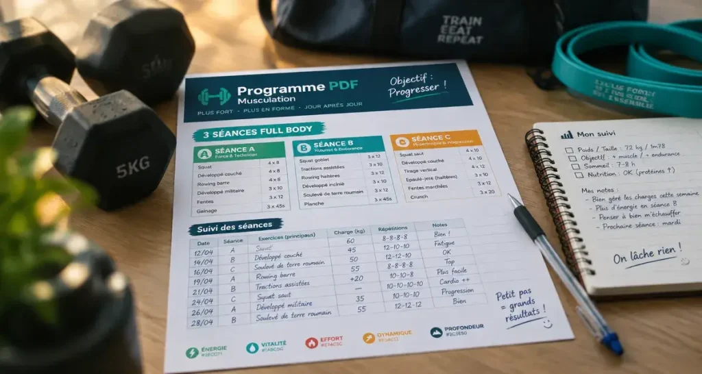 Programme musculation gratuit PDF : 3 séances full body pour progresser sans s’éparpiller